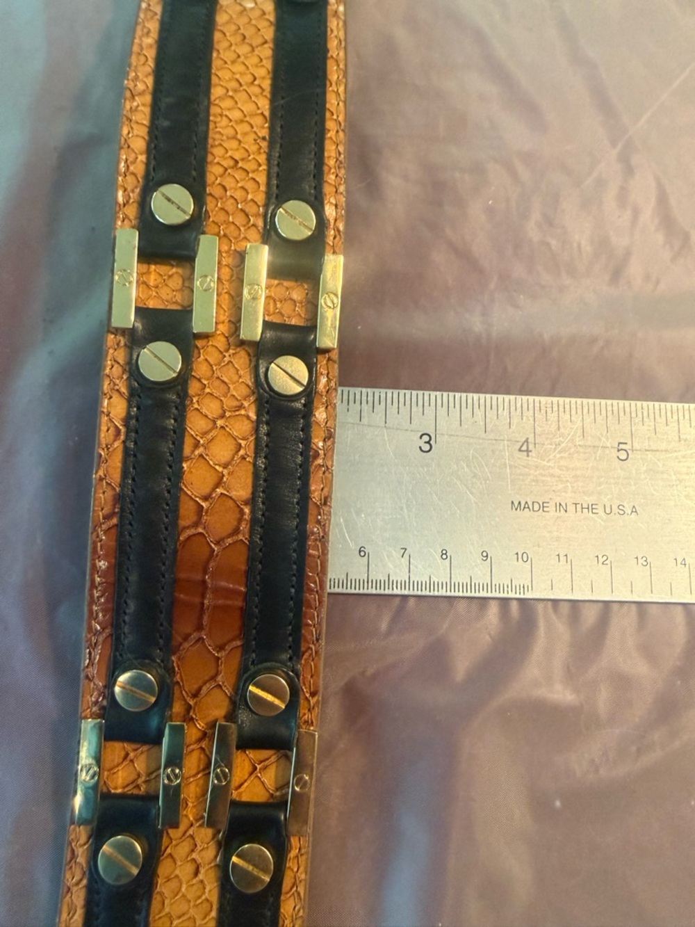 RARE Tory Burch Brown Snakeskin Waist belt black leather gold 2” size M $425 - Picture 15 of 15